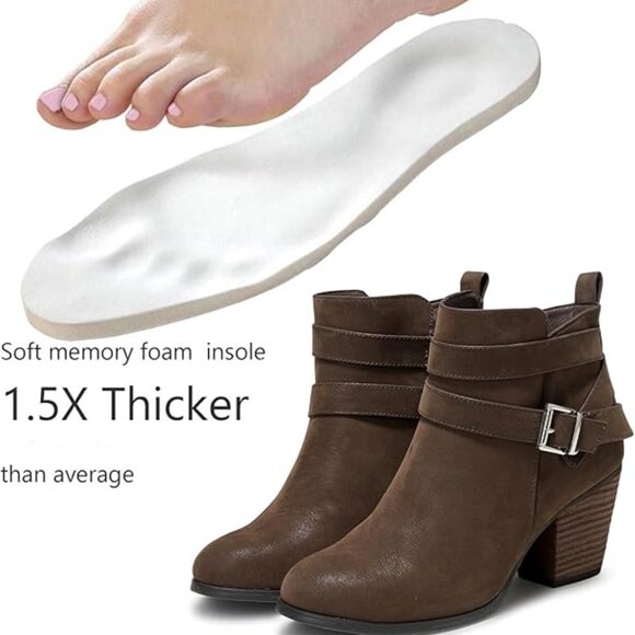 Women's Wide Width Ankle Boots, Extra Wide Mid Heel Side Zipper Booties Brown - Picture 4 of 5